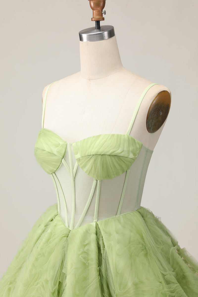 Load image into Gallery viewer, Green Corset Spaghetti Straps A Line Short Homecoming Dress