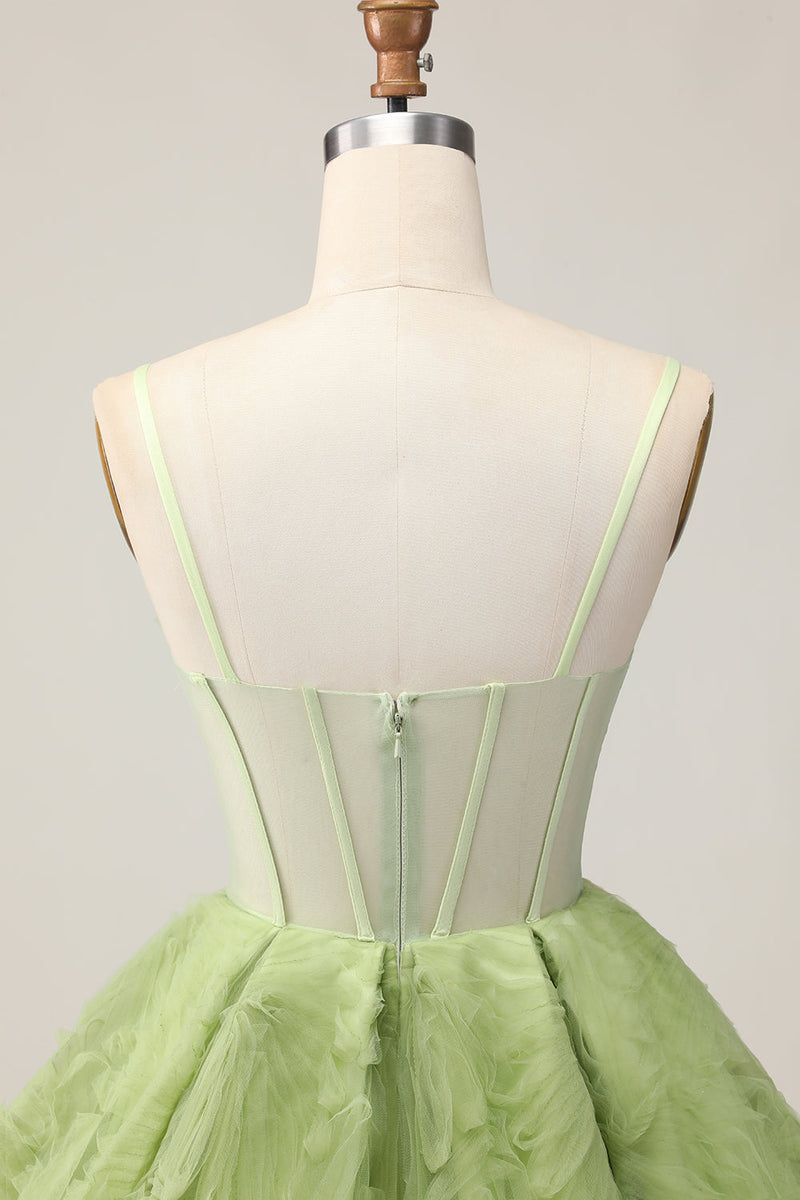 Load image into Gallery viewer, Green Corset Spaghetti Straps A Line Short Homecoming Dress