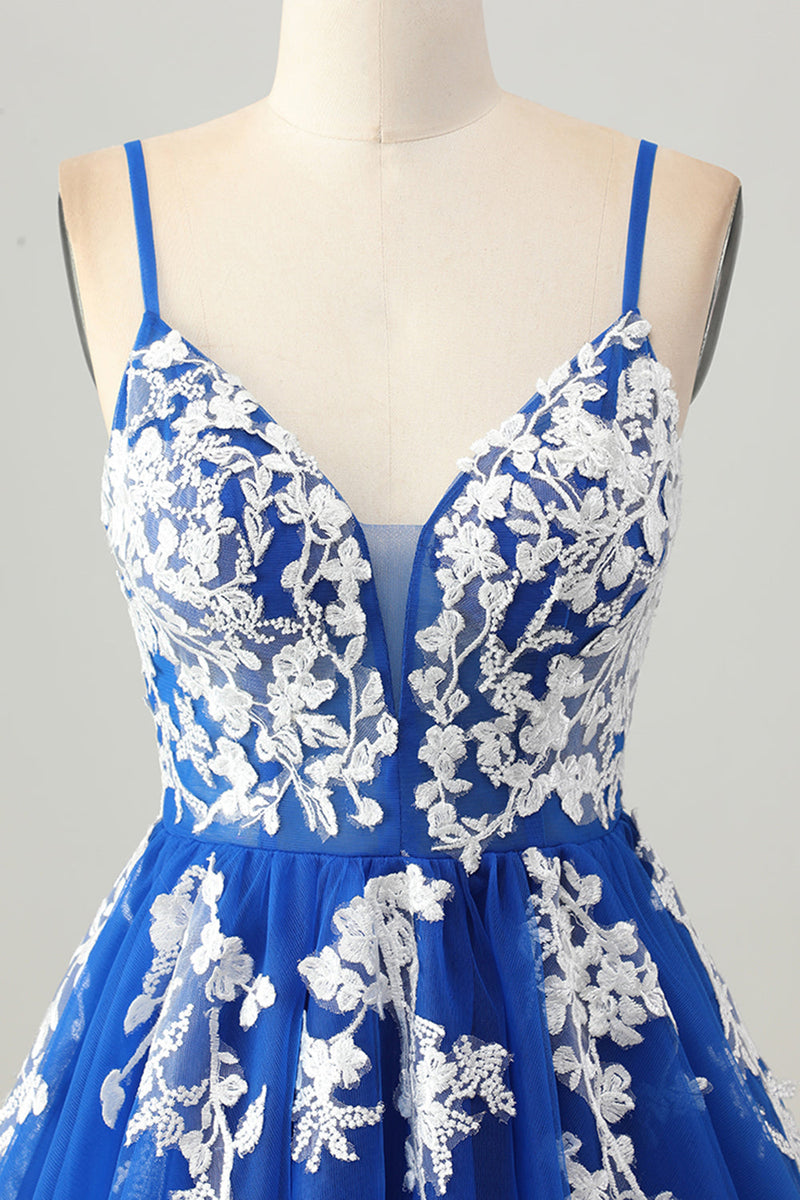 Load image into Gallery viewer, Royal Blue Tulle A Line Short Homecoming Dress with Appliques