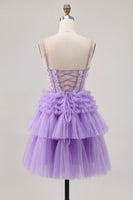 Load image into Gallery viewer, Sparkly Lavender Floral Corset Short Homecoming Dress with Ruffles