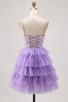 Lavender Floral Short Corset Homecoming Dress with Ruffles
