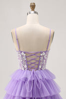 Load image into Gallery viewer, Lavender Floral Short Corset Homecoming Dress with Ruffles