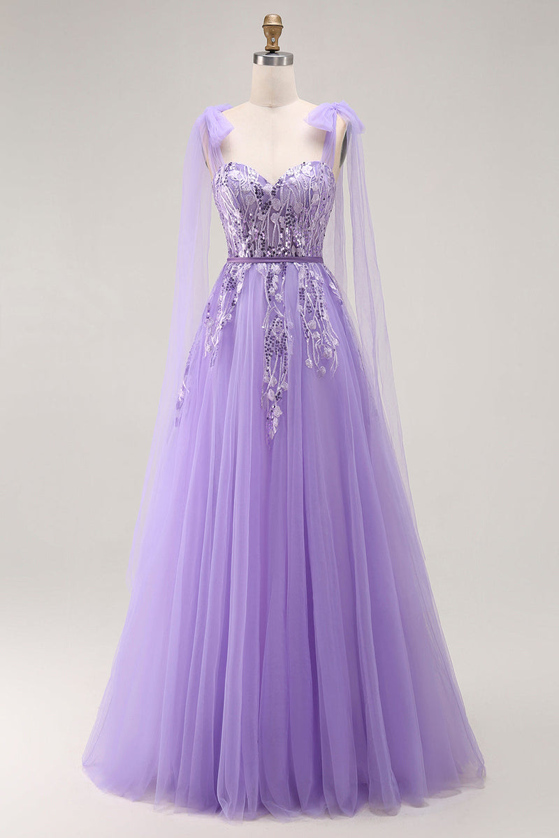 purple sparkly bridesmaid dresses Queendancer Women Tulle Long Prom Dress with Sequins Lace Up Back A Line Appliqued Pageant Dress with Bow – queendancer Size:Custom Red Beaded Satin Long Lilac(For other colors fiction
