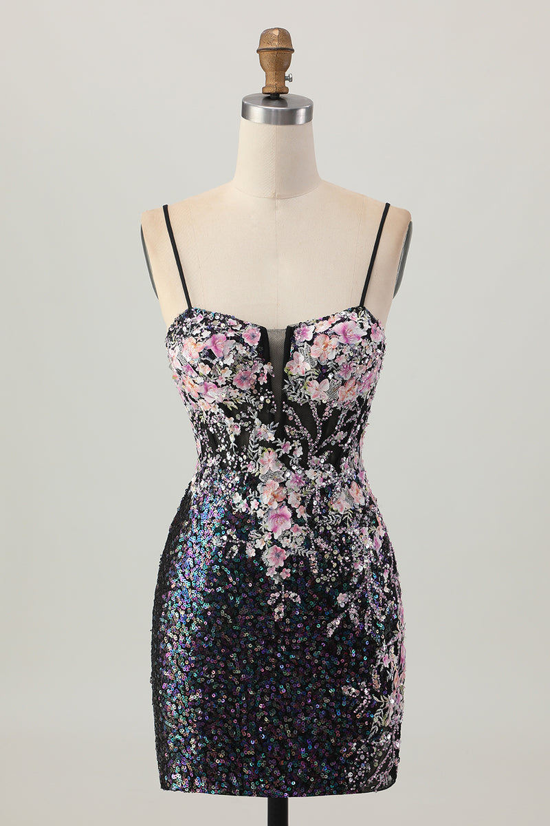 Load image into Gallery viewer, Sparkly Floral White Sequins Tight Short Corset Homecoming Dress