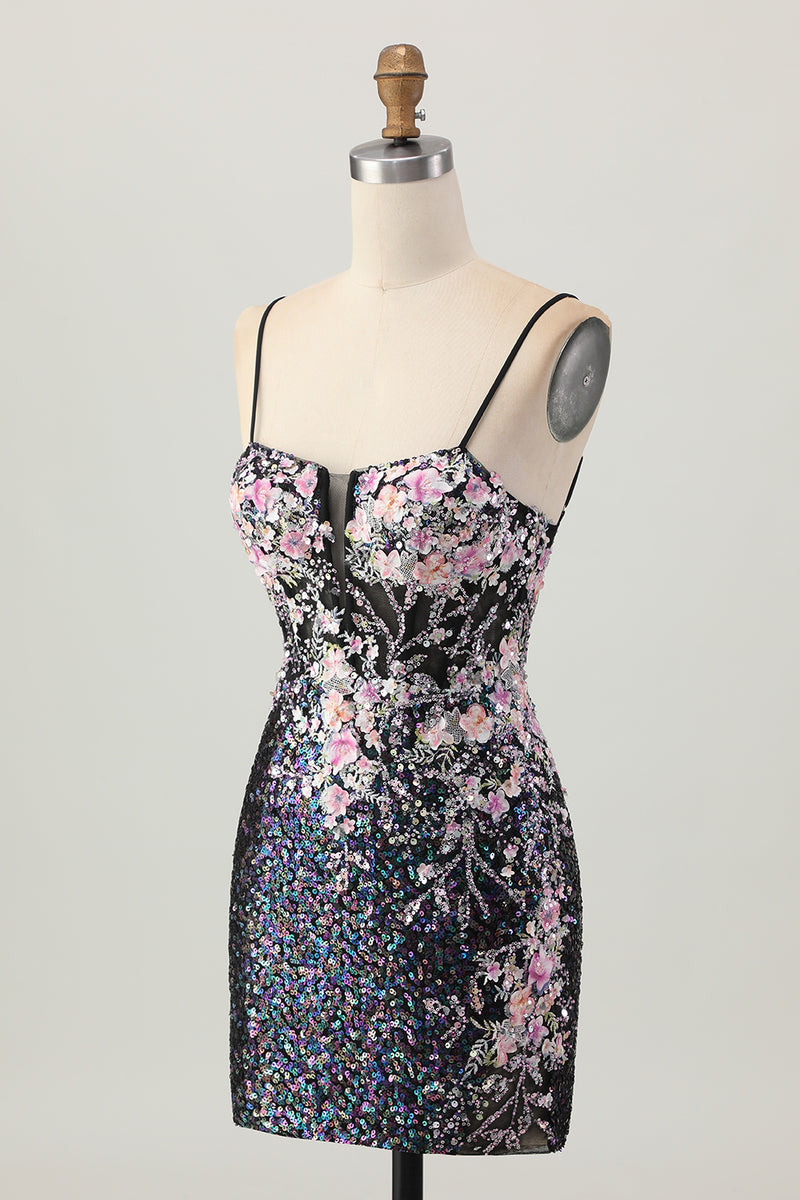 Load image into Gallery viewer, Sparkly Floral White Sequins Tight Short Corset Homecoming Dress