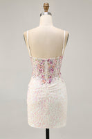 Load image into Gallery viewer, Sparkly Floral White Sequins Tight Short Corset Homecoming Dress