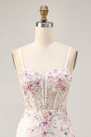 Load image into Gallery viewer, Sparkly Floral White Sequins Tight Short Corset Homecoming Dress