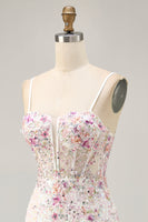 Load image into Gallery viewer, Sparkly Floral White Sequins Tight Short Corset Homecoming Dress