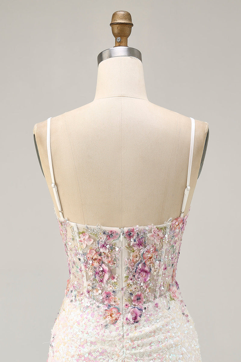 Load image into Gallery viewer, Sparkly Floral White Sequins Tight Short Corset Homecoming Dress