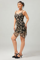 Load image into Gallery viewer, Sparkly Black Golden Tight Sequins Short 1920s Dress with Beading