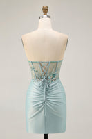 Load image into Gallery viewer, Sparkly Grey Green Tight Short Corset Homecoming Dress with Beading