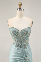 Load image into Gallery viewer, Sparkly Grey Green Tight Short Corset Homecoming Dress with Beading