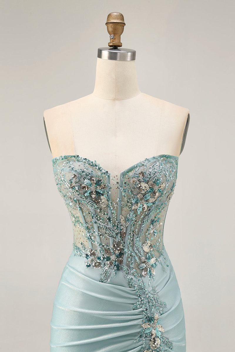 Load image into Gallery viewer, Sparkly Grey Green Tight Short Corset Homecoming Dress with Beading