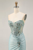 Load image into Gallery viewer, Sparkly Grey Green Tight Short Corset Homecoming Dress with Beading