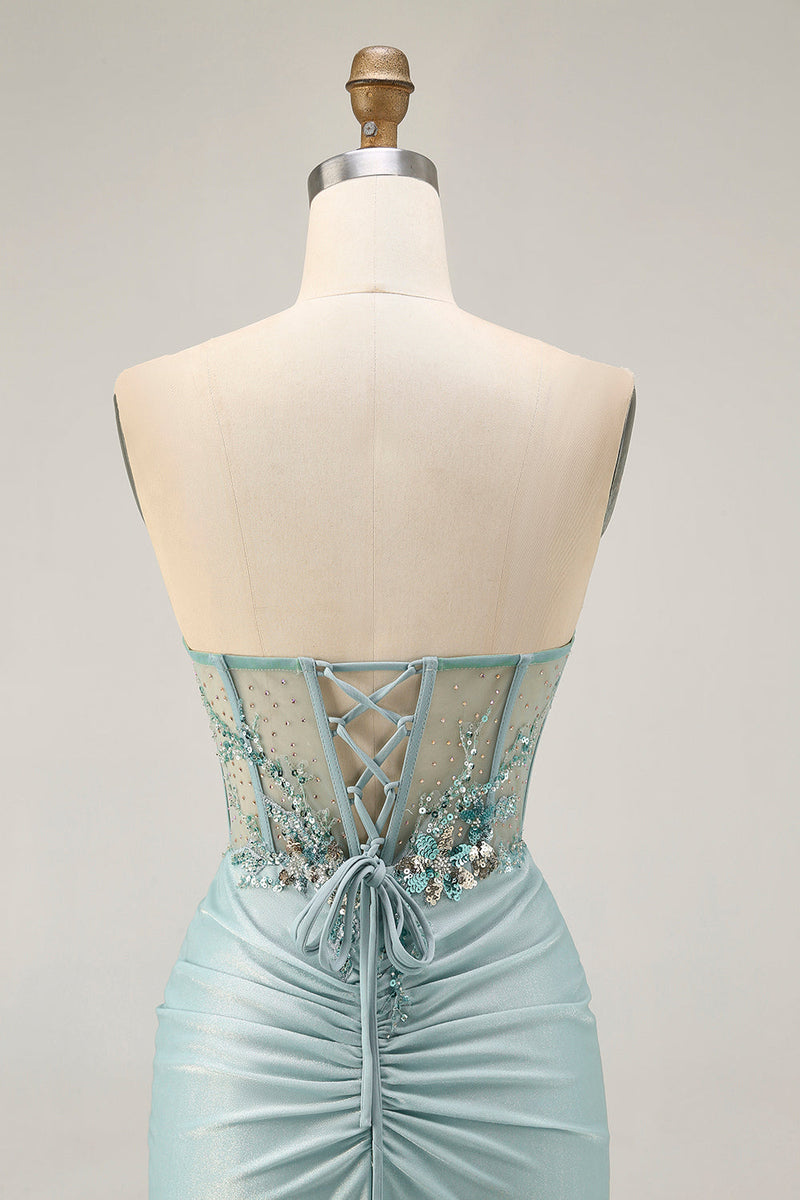 Load image into Gallery viewer, Sparkly Grey Green Tight Short Corset Homecoming Dress with Beading