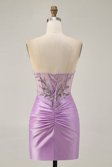 Sparkly Lilac Tight Short Corset Homecoming Dress with Beading