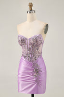 Load image into Gallery viewer, Sparkly Grey Green Tight Short Corset Homecoming Dress with Beading