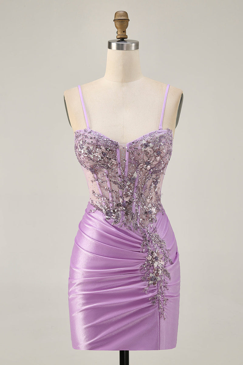 Load image into Gallery viewer, Sparkly Lilac Tight Short Corset Homecoming Dress with Beading