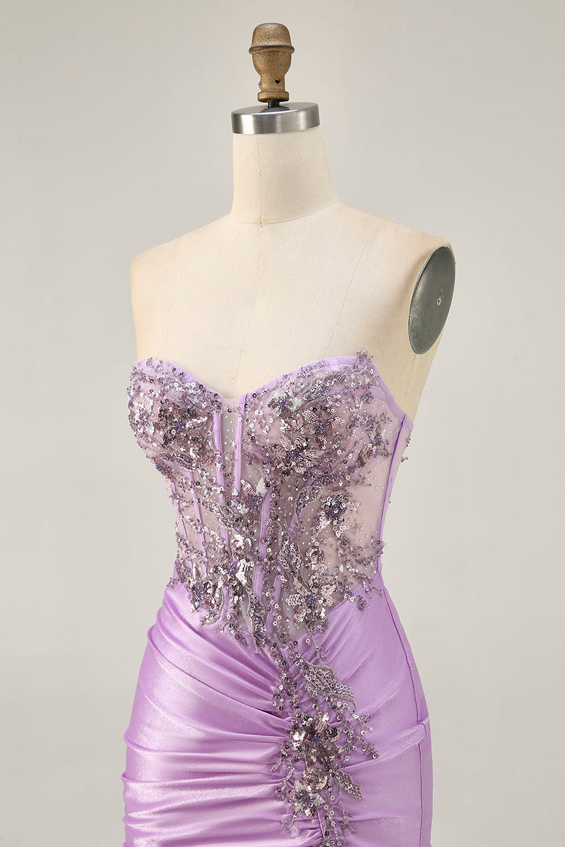 Load image into Gallery viewer, Sparkly Lilac Tight Short Corset Homecoming Dress with Beading