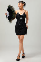 Load image into Gallery viewer, Sparkly Black Tight Short 1920s Dress with Sequins