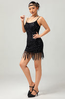 Load image into Gallery viewer, Sparkly Black Tight Sequins Short 1920s Dress with Fringes