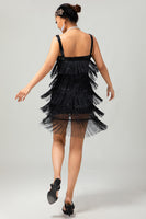 Load image into Gallery viewer, Sparkly Black Fringed Tight Short Flapper Dress
