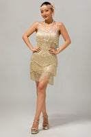 Load image into Gallery viewer, Sparkly Golden Tight Short Flapper Dress with Fringes