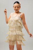 Load image into Gallery viewer, Sparkly Golden Tight Short Flapper Dress with Fringes
