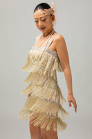 Load image into Gallery viewer, Sparkly Golden Tight Short Flapper Dress with Fringes