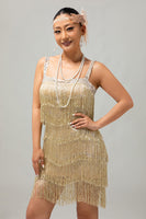 Load image into Gallery viewer, Sparkly Golden Tight Short Flapper Dress with Fringes
