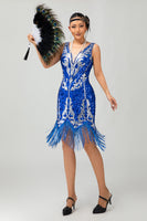 Load image into Gallery viewer, Sparkly Royal Blue Bodycon Sequins Flapper Dress with Fringes