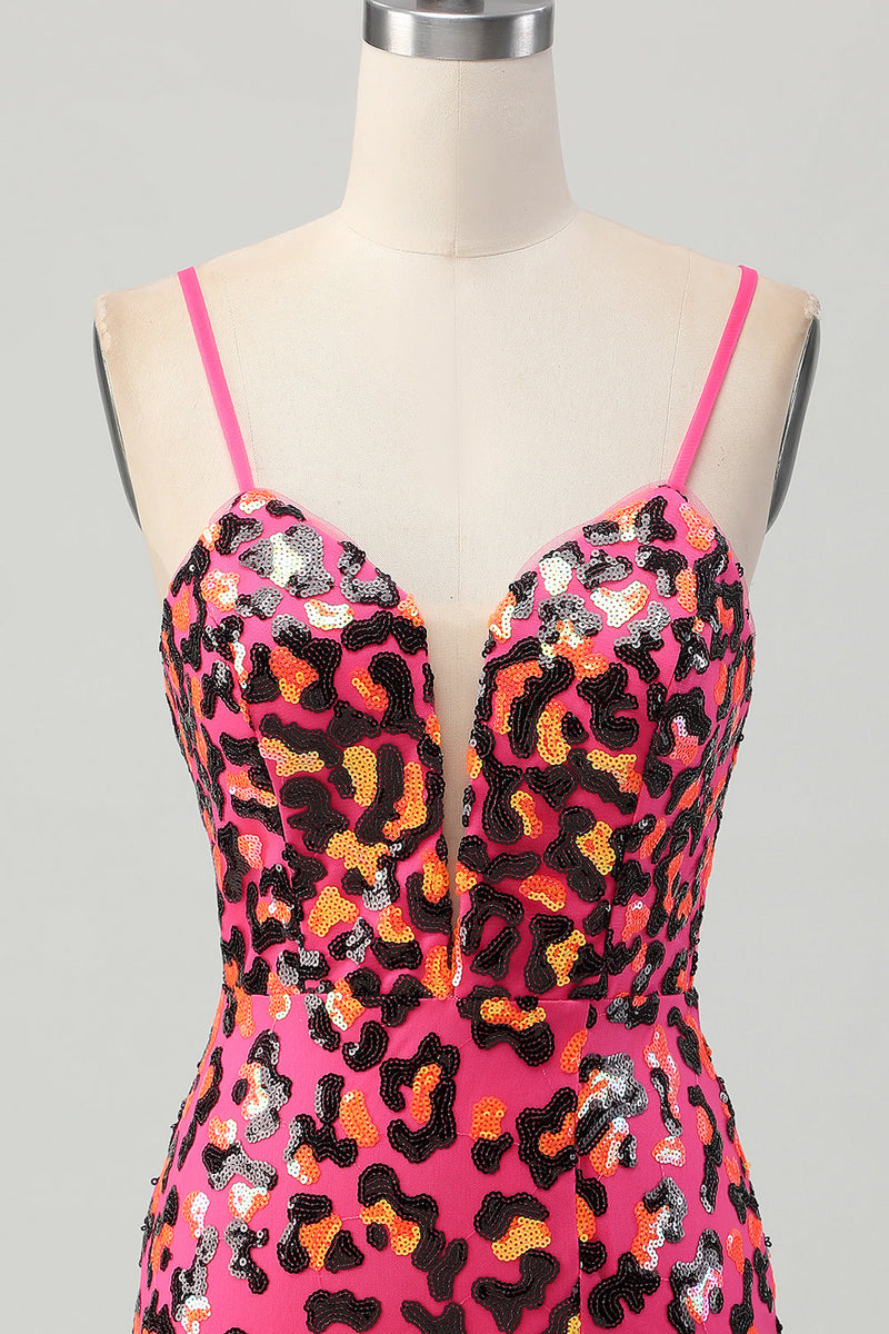Load image into Gallery viewer, Sparkly Fuchsia Sequin Leopard Tight Short Homecoming Dress