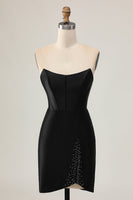 Load image into Gallery viewer, Sparkly Black Tight Strapless Short Corset Homecoming Dress with Beading