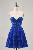 Load image into Gallery viewer, Royal Blue Tiered Sweetheart Short Corset Homecoming Dress