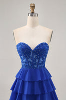 Load image into Gallery viewer, Royal Blue Tiered Sweetheart Short Corset Homecoming Dress