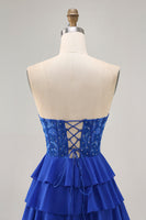 Load image into Gallery viewer, Royal Blue Tiered Sweetheart Short Corset Homecoming Dress