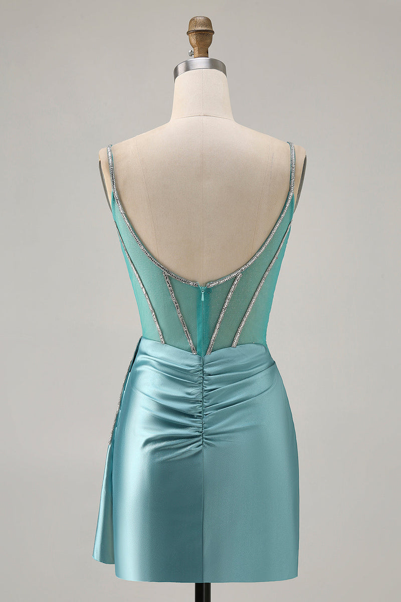Load image into Gallery viewer, Sparkly Green Satin Tight Short Corset Homecoming Dress