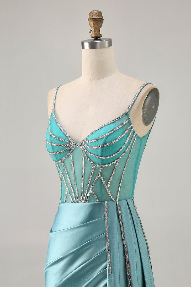 Load image into Gallery viewer, Sparkly Green Satin Tight Short Corset Homecoming Dress