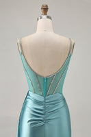 Load image into Gallery viewer, Sparkly Green Satin Tight Short Corset Homecoming Dress
