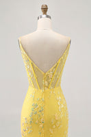 Load image into Gallery viewer, Sparkly Floral Yellow Tight Short Corset Homecoming Dress with Sequins