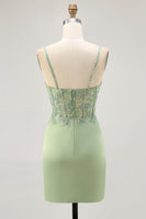Load image into Gallery viewer, Sparkly Matcha Tight Satin Short Corset Homecoming Dress with Lace