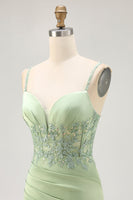 Load image into Gallery viewer, Sparkly Matcha Tight Satin Short Corset Homecoming Dress with Lace