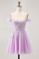 Load image into Gallery viewer, Glitter Lilac A Line Appliqued Short Corset Homecoming Dress