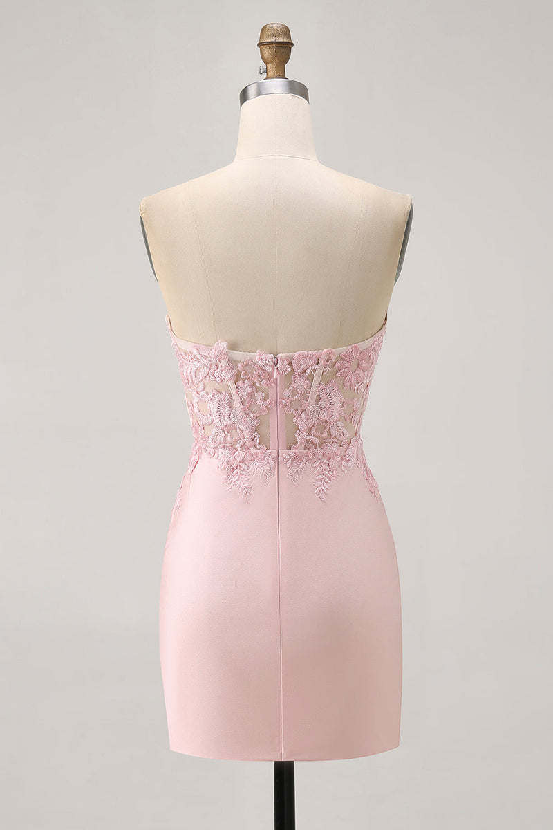 Load image into Gallery viewer, Foral Blush Tight Satin Short Corset Homecoming Dress with Lace