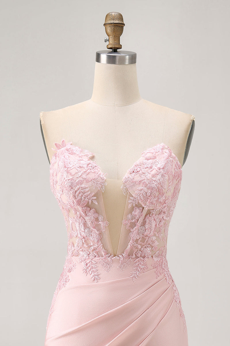 Load image into Gallery viewer, Foral Blush Tight Satin Short Corset Homecoming Dress with Lace