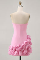 Load image into Gallery viewer, Pink Satin Tight Strapless Short Homecoming Dress with 3D Flowers
