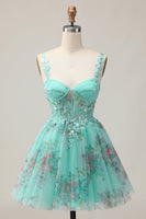 Load image into Gallery viewer, Sparkly Green Floral A Line Short Corset Homecoming Dress with Sequins