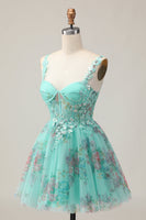 Load image into Gallery viewer, Sparkly Green Floral A Line Short Corset Homecoming Dress with Sequins