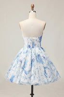 Load image into Gallery viewer, Sparkly Floral White and Blue A Line Beaded Short Corset Homecoming Dress
