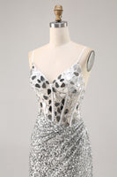 Load image into Gallery viewer, Sparkly Silver V-Neck Short Sequins Corset Mirror Homecoming Dress